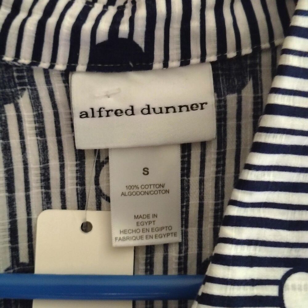 Alfred Dunner Women's Blue & White Stripe Polka Dot Button Down Blouse Sz Small - Picture 4 of 5